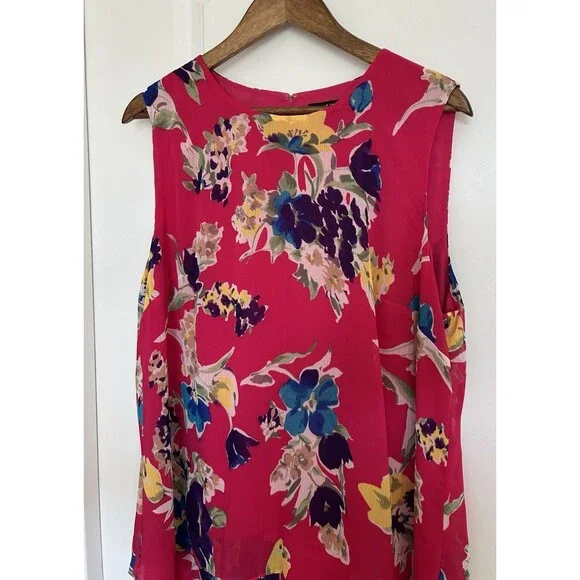 Ralph Lauren Womens 16 Pink Floral Dress Flowy Ruffle Hem Sleeveless Gerogette - Picture 3 of 14